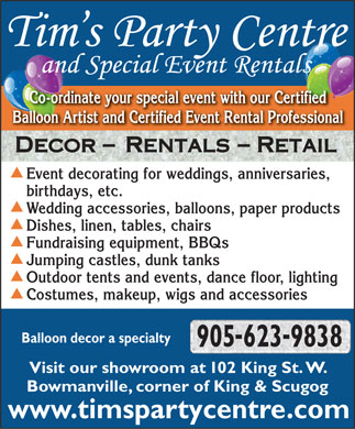 Tim's Party Centre and Special Event Rentals - 905-623-9838 - Click here to visit our website!